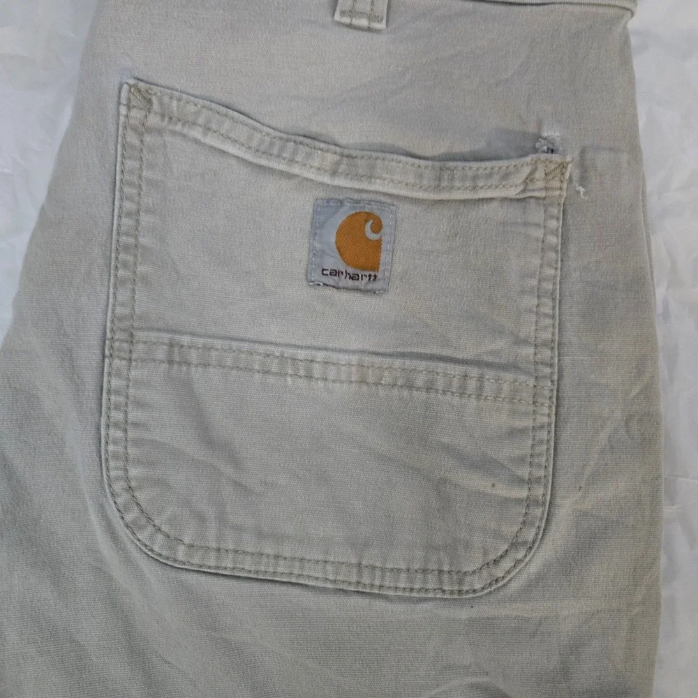 Carhartt Relaxed Fit Carpenter Pants Tan Canvas Work Trousers 34x34 Distressed